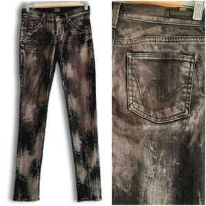 COH | Avedon Low-Rise Skinny Leg Jeans Acid Tie-Dye Distressed Gray Black Sz 24